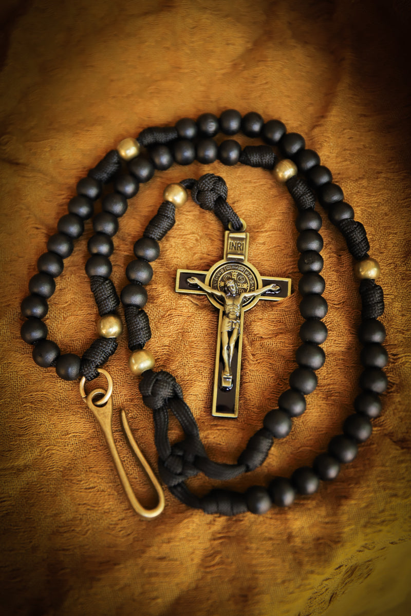 Benedict Belt Rosary Black Wood and Brass Sanctus