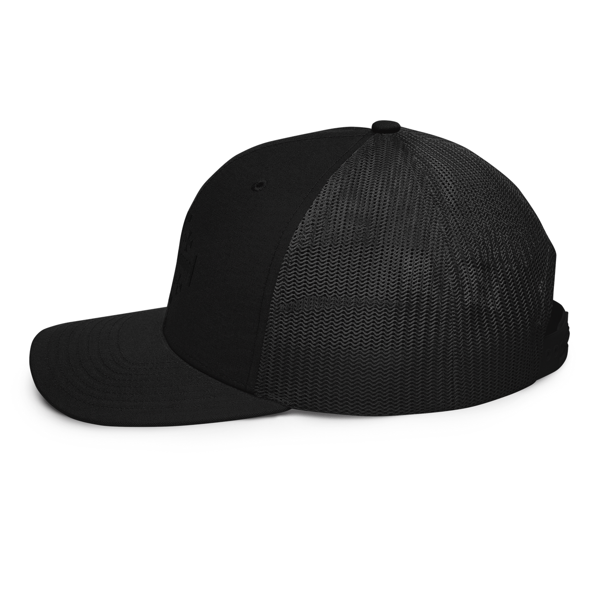 Black on Black Jerusalem Cross Trucker Cap | Sanctus Co.