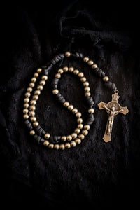 Sanctus Metal & Cord Rosary - Black & Brass