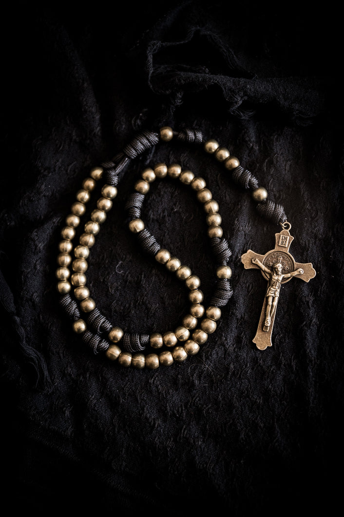 Sanctus Metal & Cord Rosary - Black & Brass