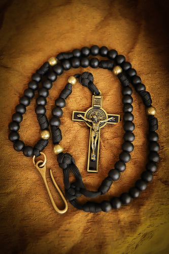 St. Benedict Belt Rosary - Black Wood and Brass