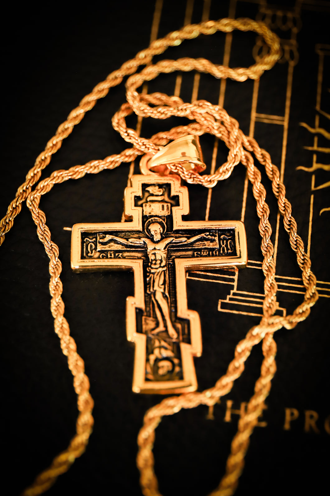 Eastern Rite Cross of Golgotha - Gold-Tone Steel Necklace
