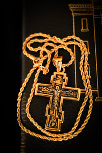 Eastern Rite Cross of Golgotha - Gold-Tone Steel Necklace