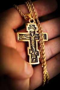 Eastern Rite Cross of Golgotha - Gold-Tone Steel Necklace