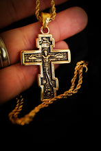 Load image into Gallery viewer, Eastern Rite Cross of Golgotha - Gold-Tone Steel Necklace