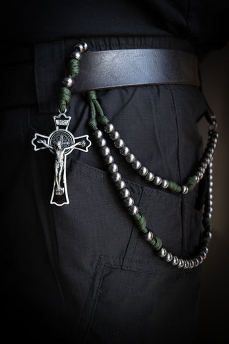 Sanctus Open Carry Belt Rosary - OD Green & Gunmetal