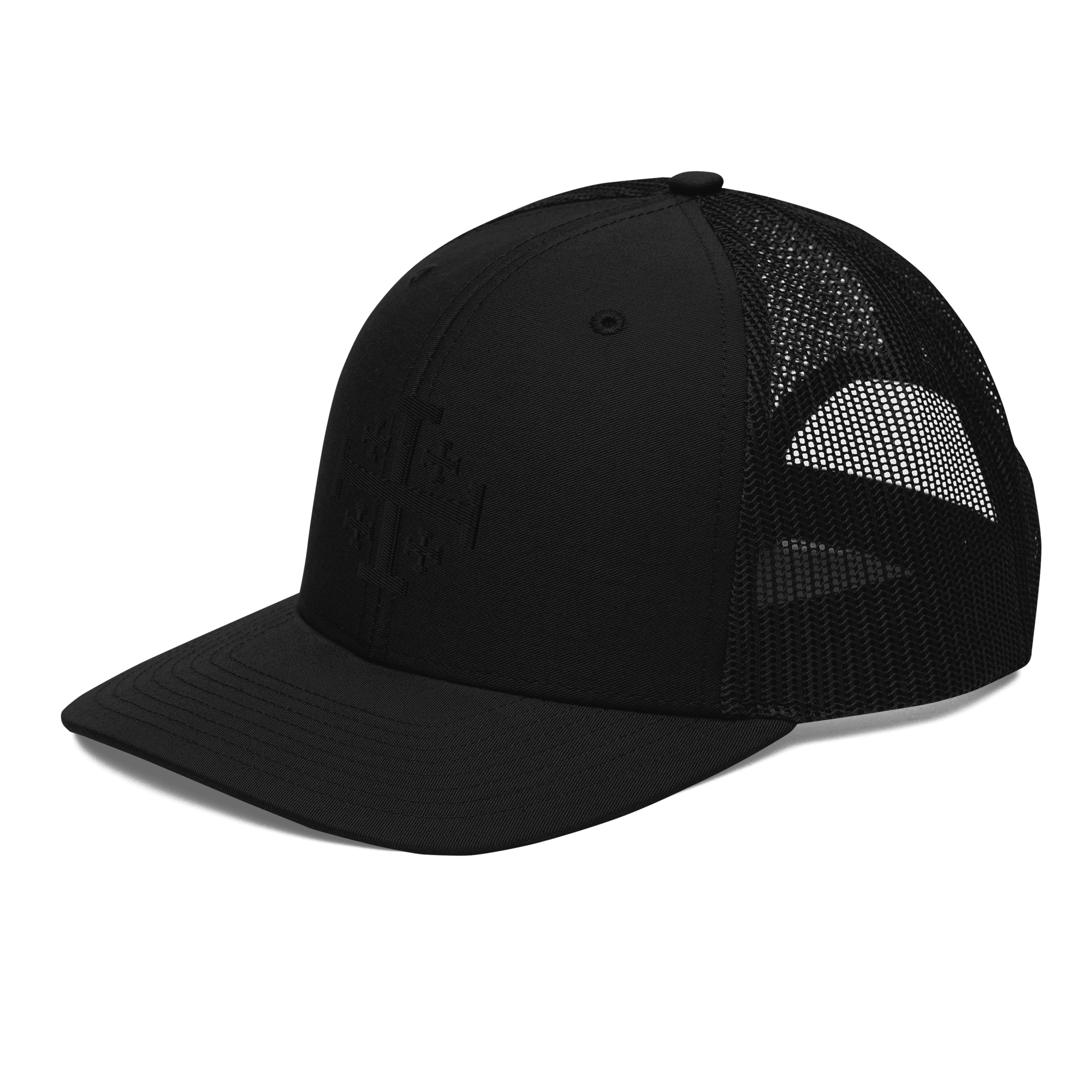 Black on Black Jerusalem Cross Trucker Cap | Sanctus Co. Black on Black Jerusalem Cross Trucker Cap | Sanctus Co.
