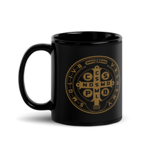 Load image into Gallery viewer, St. Benedict Medal Black Glossy Mug