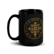 Load image into Gallery viewer, St. Benedict Medal Black Glossy Mug