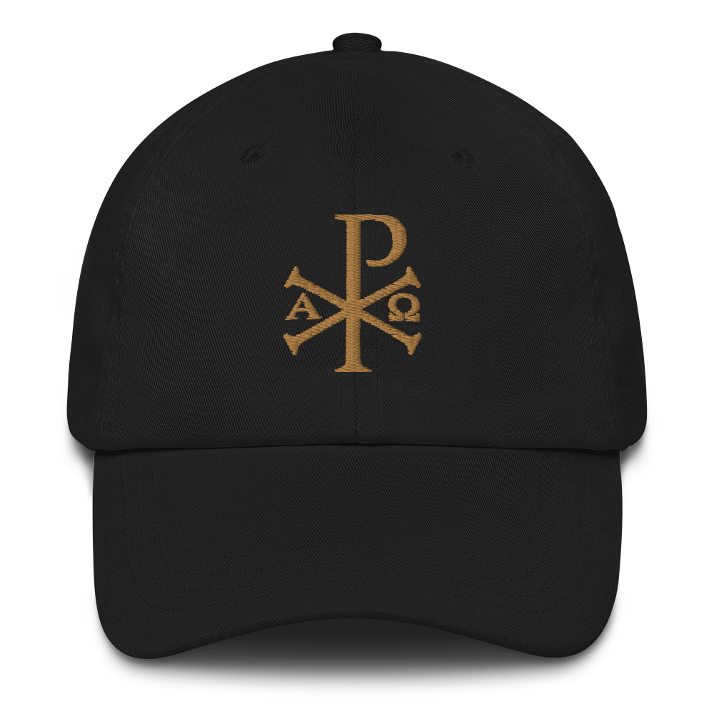 Men's Cross Chi-Rho Baseball Cap - Washed Cotton Embroidered Dad Hat, Adjustable Back, Green